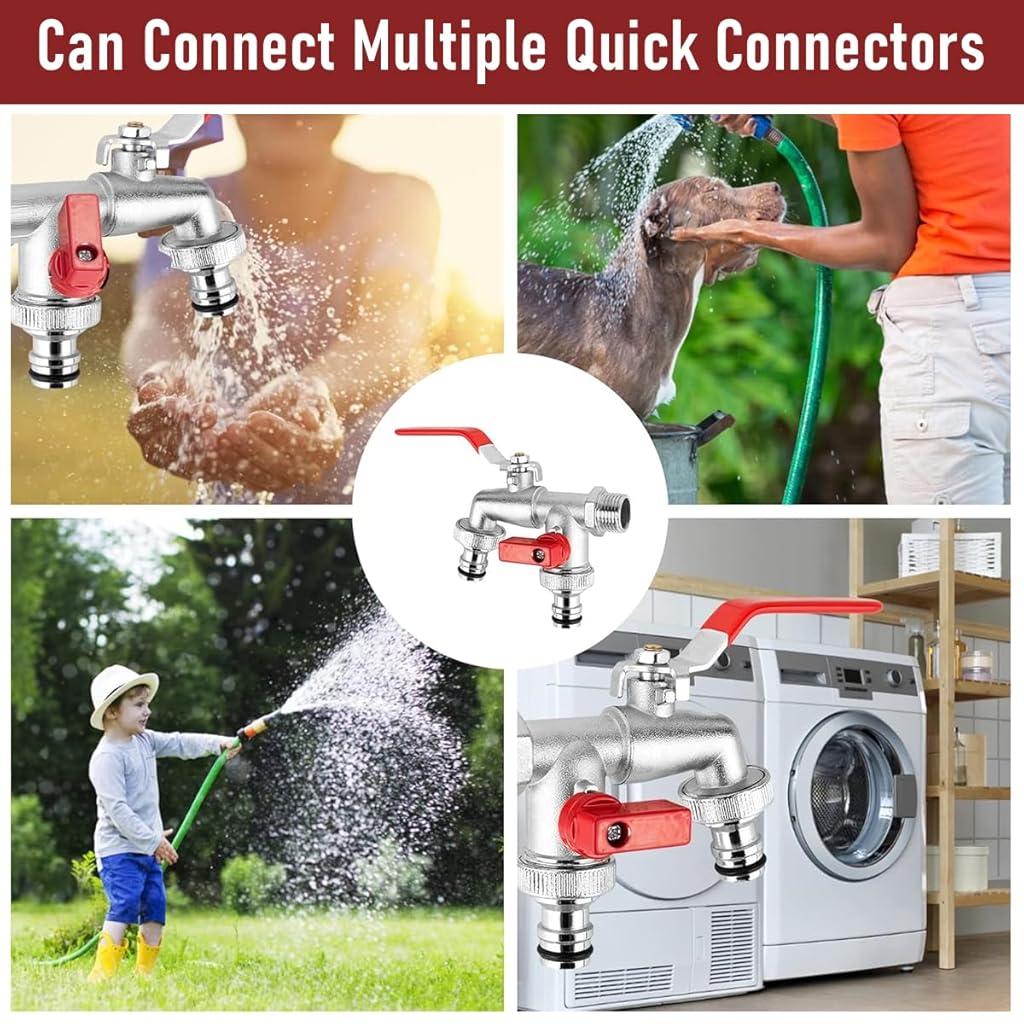HASTHIP® 1/2 Inch Dual Outlet Garden Faucet Splitter, Heavy Duty Zinc Alloy Double Valve Tap with Individual Control, Outdoor Faucet Garden Tap for Efficient Water Distribution HASTHIP® 1/2 Inch Dual Outlet Garden Faucet Splitter, Heavy Duty Zinc Alloy Double Valve Tap with Individual Control, Outdoor Faucet Garden Tap for Efficient Water Distribution